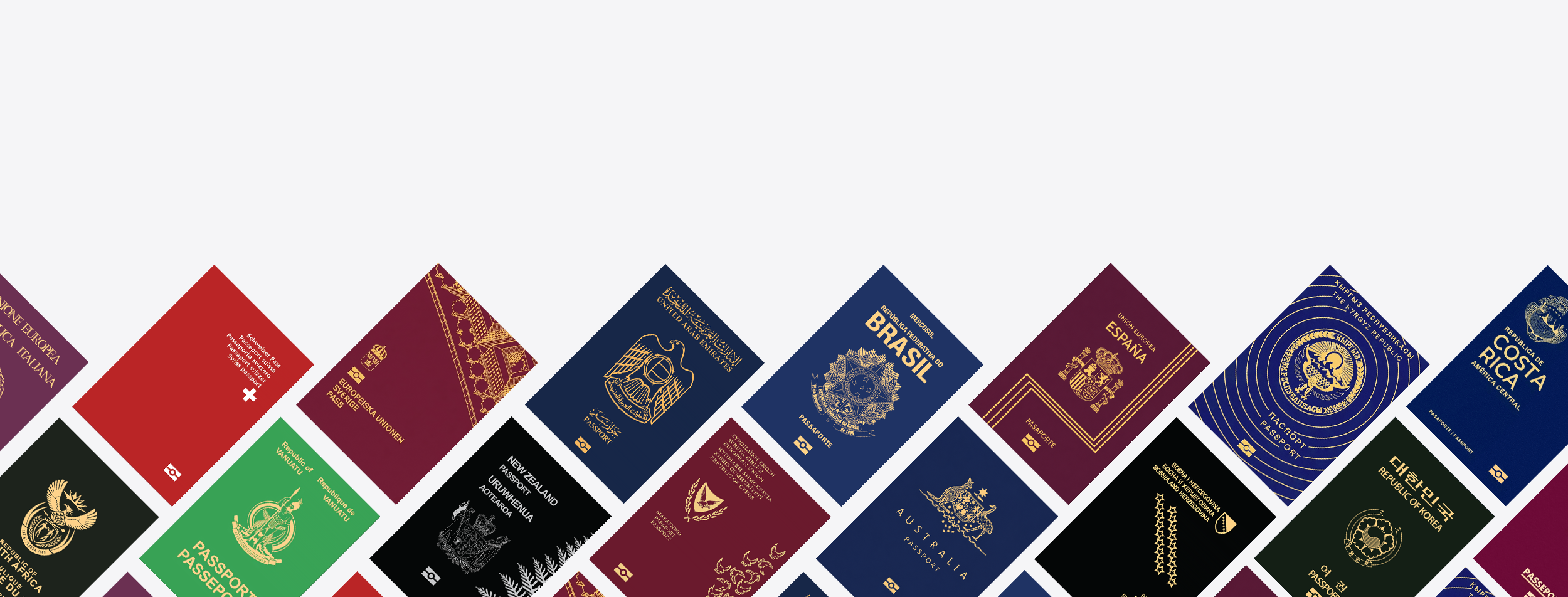 A fanned collection of passports from countries around the world